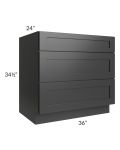 Kingston Steel Grey Shaker 36" 3-Drawer Base Cabinet