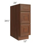 Cambridge Saddle Glaze 12" 3-Drawer Base Cabinet 