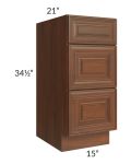 Cambridge Saddle Glaze 15" 3-Drawer Vanity Base Cabinet 