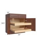 Cambridge Saddle Glaze 33" Base Cabinet with 2 Rollout Trays