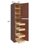 Cambridge Saddle Glaze 18x90x24 Wall Pantry Cabinet with 4 Rollout Trays