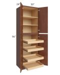 Cambridge Saddle Glaze 30x96x24 Wall Pantry Cabinet with 4 Rollout Trays