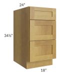 Heritage Amber Shaker 18" 3-Drawer Base Cabinet