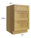 Heritage Amber Shaker 21" 3-Drawer Base Cabinet