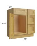 Heritage Amber Shaker 30" Vanity Sink Base Cabinet (Drawers on Right)