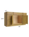 Heritage Amber Shaker 60" Vanity Sink Base Cabinet with Drawers