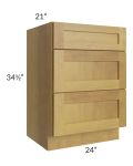 Heritage Amber Shaker 24" Vanity Three Drawer Base Cabinet