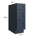 Southport Blue Shaker 12" 3-Drawer Base Cabinet