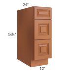 Lexington Cinnamon Glaze 12" 3-Drawer Base Cabinet 