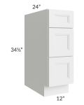Charlotte White 12" 3-Drawer Base Cabinet