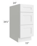 Southport White Shaker 15" 3-Drawer Base Cabinet