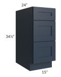 Southport Blue Shaker 15" 3-Drawer Base Cabinet
