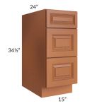 Lexington Cinnamon Glaze 15" 3-Drawer Base Cabinet 