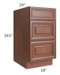 Phoenix Caramel Glaze 18" 3-Drawer Base Cabinet