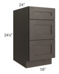 Southport Espresso Shaker 18" 3-Drawer Base Cabinet 