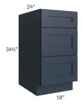 Southport Blue Shaker 18" 3-Drawer Base Cabinet