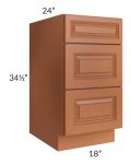 Lexington Cinnamon Glaze 18" 3-Drawer Base Cabinet 