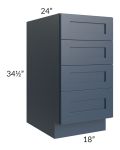 Midtown Blue Shaker 18" 4-Drawer Base Cabinet