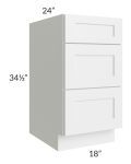 Stratton White Shaker 18" 3-Drawer Base Cabinet