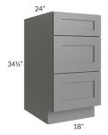 Stratton Dark Grey Shaker 18" 3-Drawer Base Cabinet 