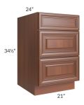 Phoenix Caramel Glaze 21" 3-Drawer Base Cabinet