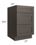 Southport Espresso Shaker 21" 3-Drawer Base Cabinet 