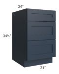 Southport Blue Shaker 21" 3-Drawer Base Cabinet