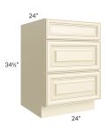 Phoenix Cream Glaze 24" 3-Drawer Base Cabinet