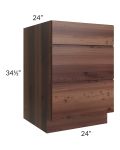 Farmhouse Walnut Shaker 24" 3-Drawer Base Cabinet