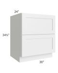 Southport White Shaker 30" 2-Drawer Base Cabinet