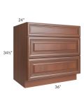 Phoenix Caramel Glaze 36" 3-Drawer Base Cabinet