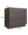 Southport Espresso Shaker 36" 3-Drawer Base Cabinet