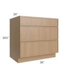 Township Rift Oak 36" 3-Drawer Base Cabinet