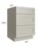 Kingston Pearl Grey Shaker 24" 3-Drawer Base Cabinet