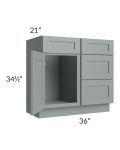 Woodland Green Shaker 36" Vanity Sink Base Cabinet (Drawers on Right) 
