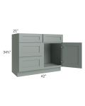 Woodland Green Shaker 42" Vanity Sink Base Cabinet (Drawers on Left) 