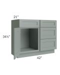 Woodland Green Shaker 42" Vanity Sink Base Cabinet (Drawers on Right) 