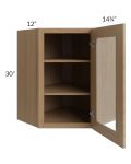 Township Rift Oak 24x30 Diagonal Corner Wall Glass Door Cabinet