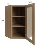 Township Rift Oak 24x36 Diagonal Corner Wall Glass Door Cabinet