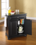 Alexandria Solid Black Granite Top Portable Kitchen Island in Black Finish