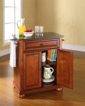 Alexandria Solid Black Granite Top Portable Kitchen Island in Classic Cherry Finish
