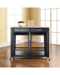 Natural Wood Top Kitchen Cart/Island in Black Finish With 24" Black Upholstered Saddle Stools