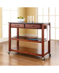 Solid Black Granite Top Kitchen Cart/Island With Optional Stool Storage in Classic Cherry Finish