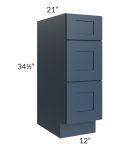 Madison Navy Shaker 12" 3-Drawer Vanity Base Cabinet