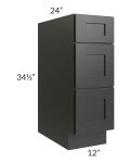 Onyx Black Shaker 12" 3-Drawer Base Cabinet