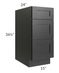 Onyx Black Shaker 15" 3-Drawer Base Cabinet