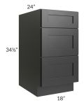 Onyx Black Shaker 18" 3-Drawer Base Cabinet