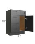 Onyx Black Shaker 24" Vanity Sink Base Cabinet (Drawers on Left)