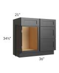 Onyx Black Shaker 36" Vanity Sink Base Cabinet (Drawers on Right)