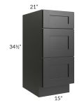 Onyx Black Shaker 15" Vanity Three Drawer Base Cabinet